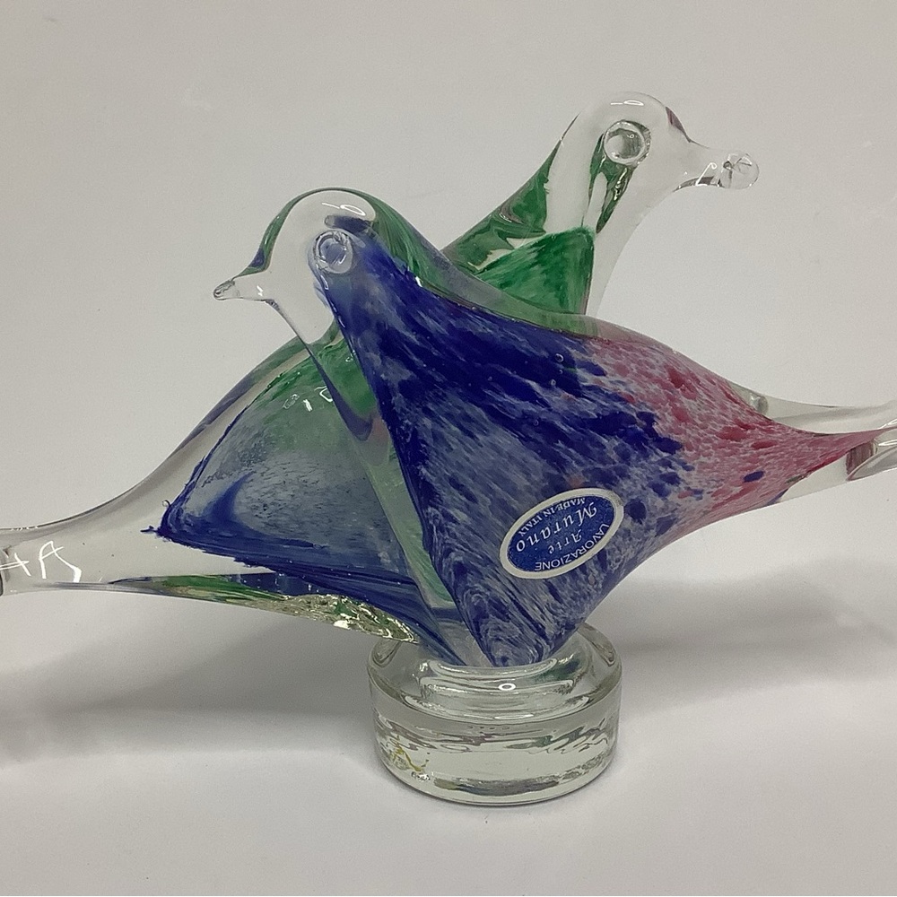 Vintage Murano Art Glass Birds Italy Colorful 8” Hand Blown Rare HTF Decorative